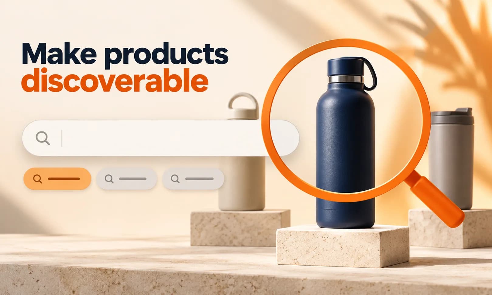 Make products discoverable. Generated promotional service illustration; not a client deliverable.