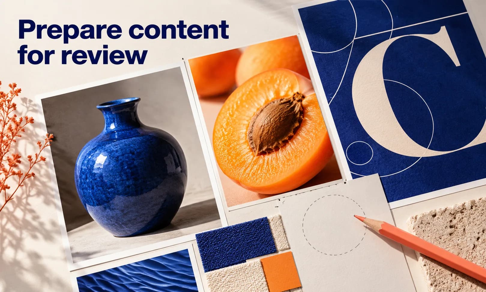 Prepare content for review. Generated promotional service illustration; not a client deliverable.