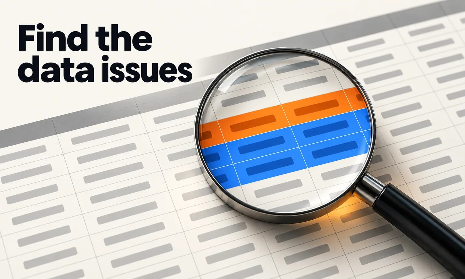 Find the data issues. Generated promotional service illustration; not a client deliverable.