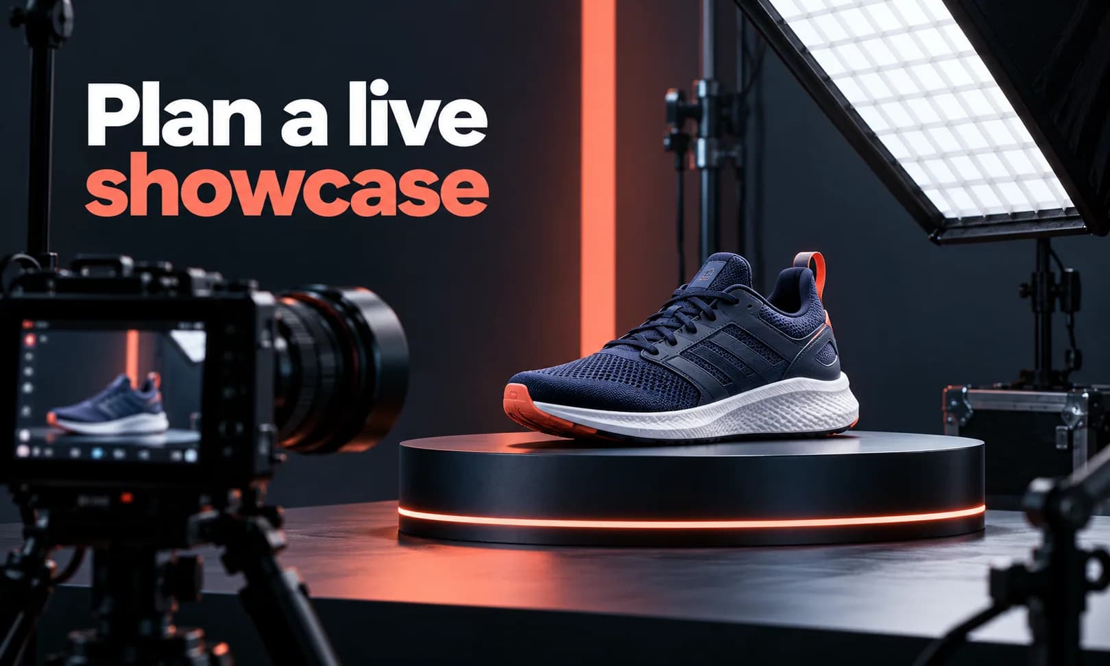 Plan a live showcase. Generated promotional service illustration; not a client deliverable.