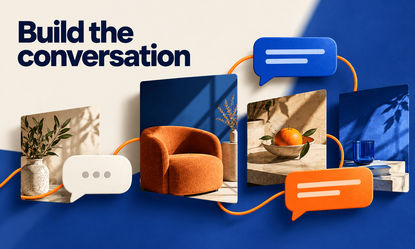 Build the conversation. Generated promotional service illustration; not a client deliverable.
