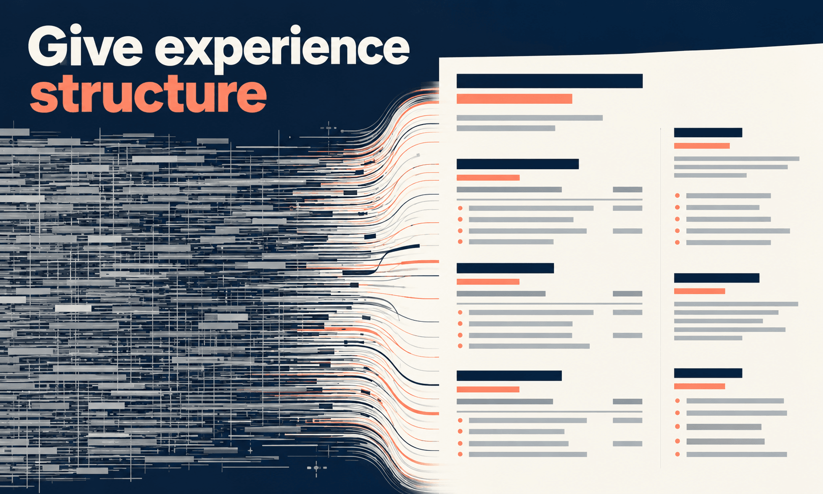 Give experience structure. Generated promotional service illustration; not a client deliverable.