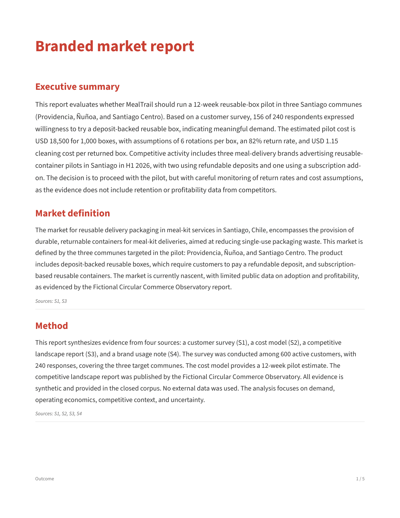 Actual branded market report sample: page 1 from internal evaluation output
