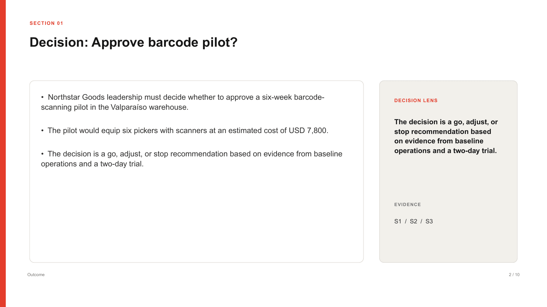Actual source backed deck sample: slide 2 from internal evaluation output