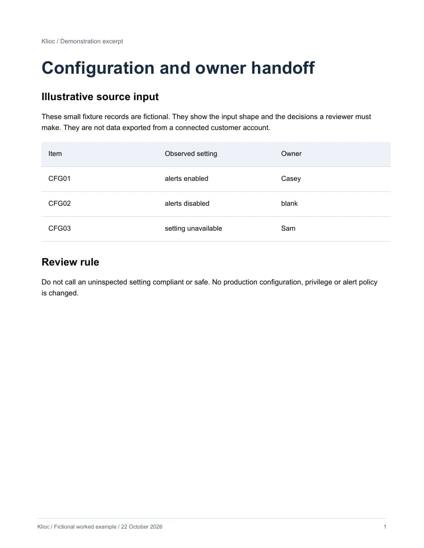 Configuration and owner handoff - fictional source input