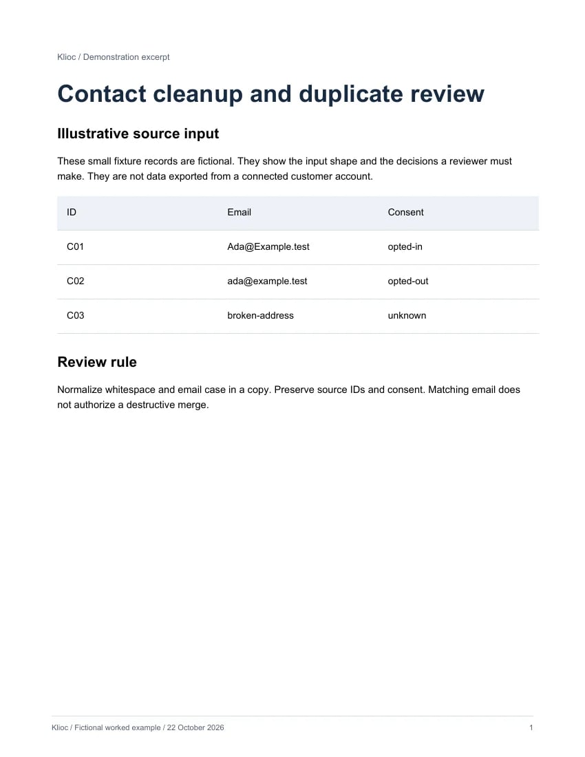 Contact cleanup and duplicate review - fictional source input