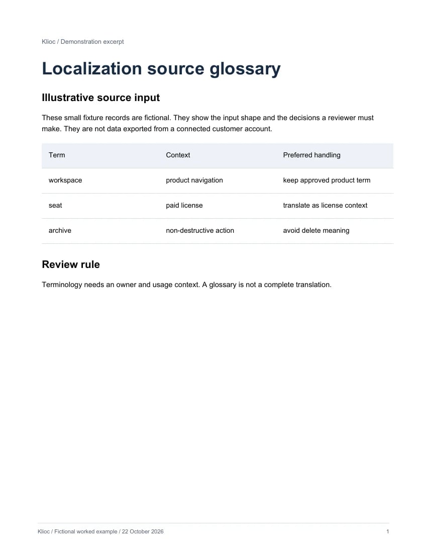 Localization source glossary - fictional source input