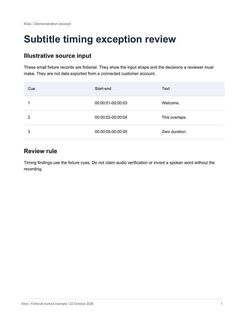 Subtitle timing exception review - fictional source input