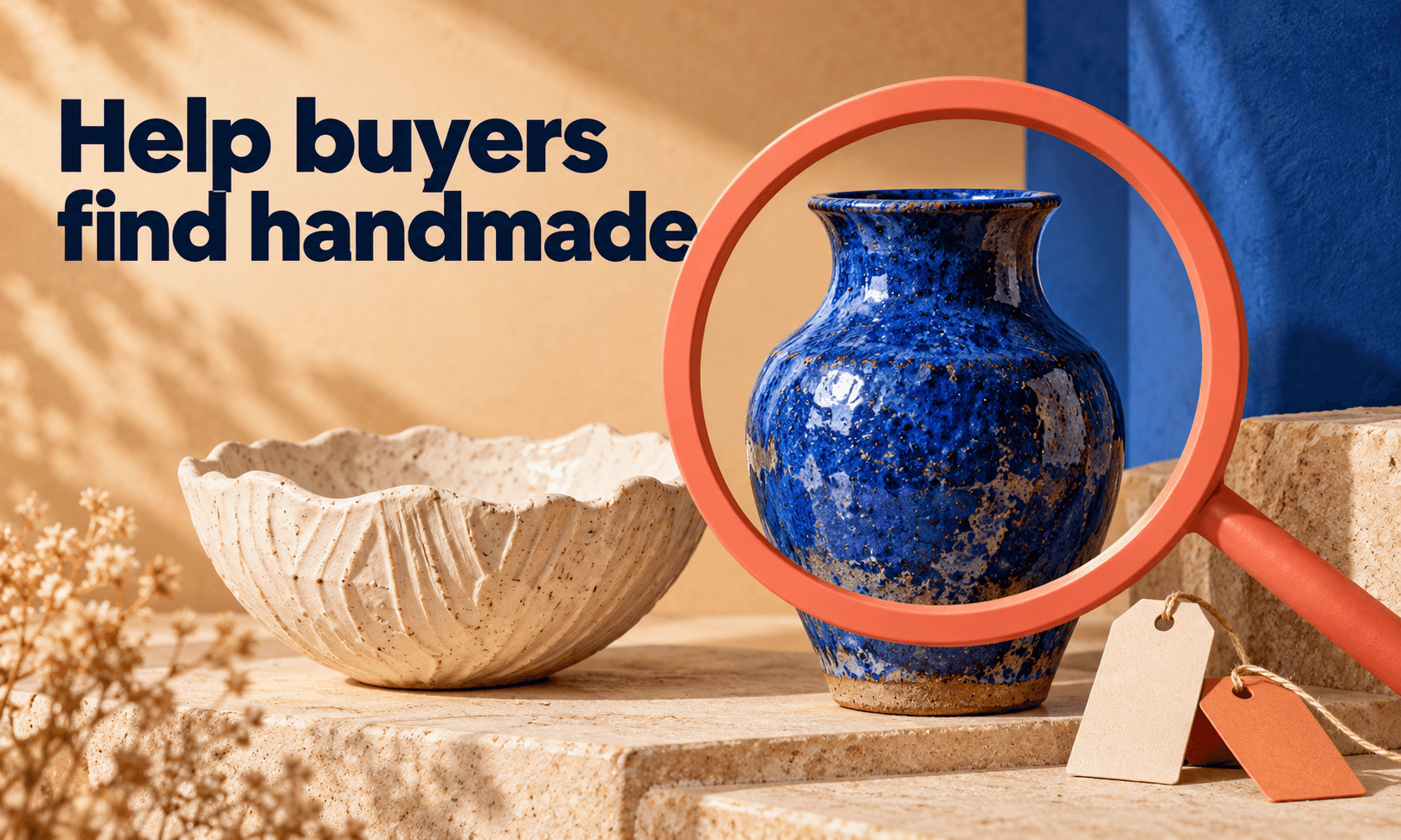 Help buyers find handmade. Generated promotional service illustration; not a client deliverable.