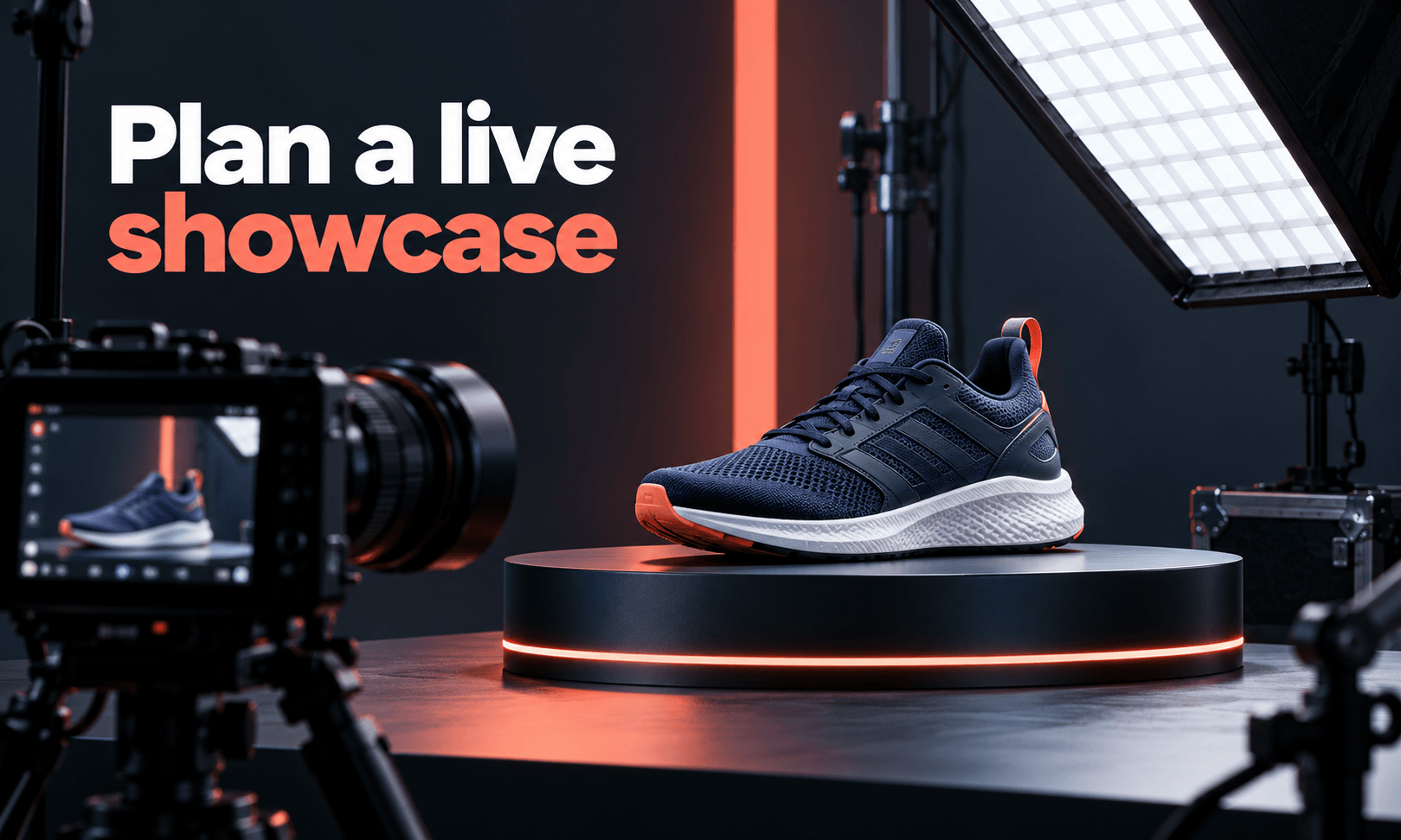 Plan a live showcase. Generated promotional service illustration; not a client deliverable.