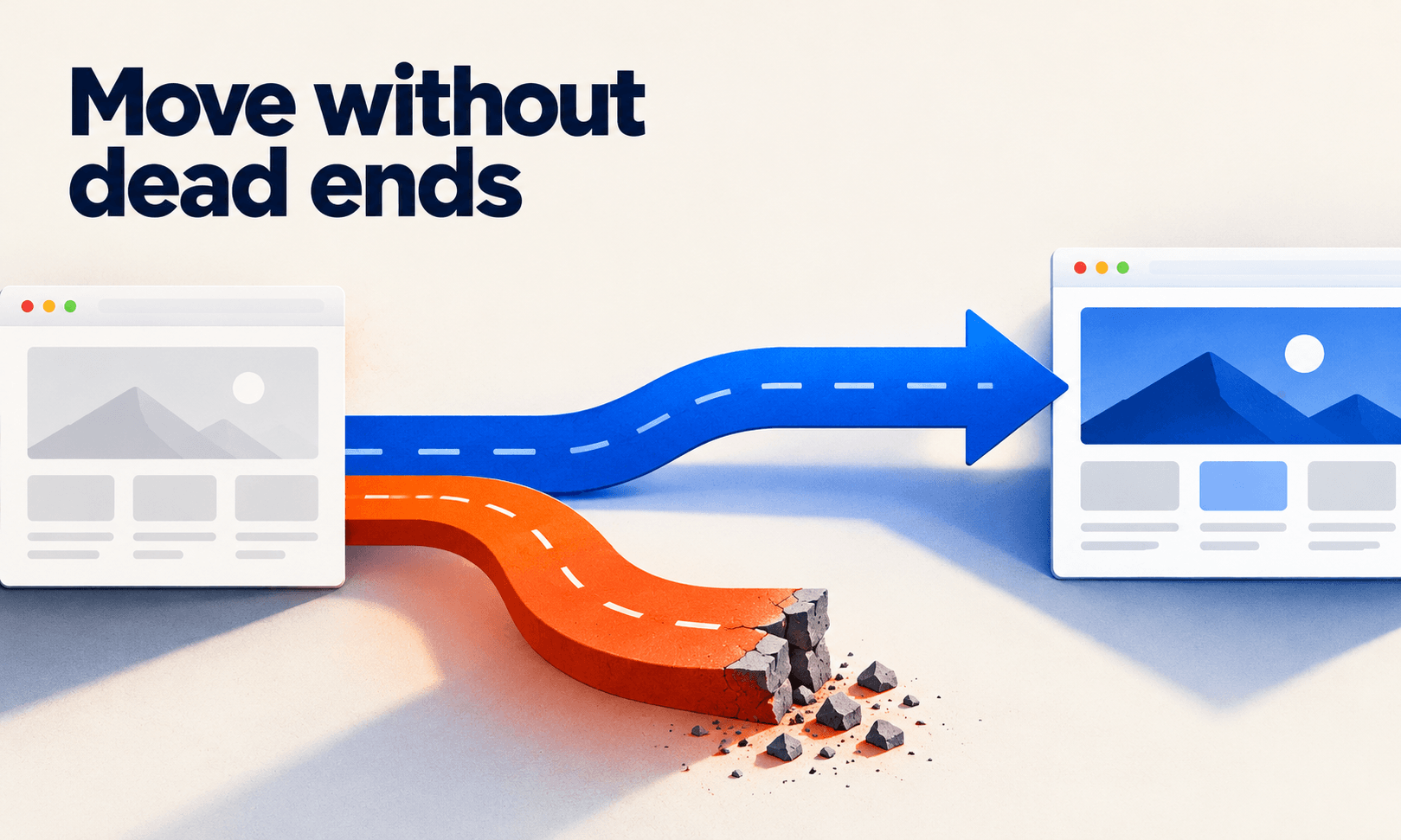 Move without dead ends. Generated promotional service illustration; not a client deliverable.