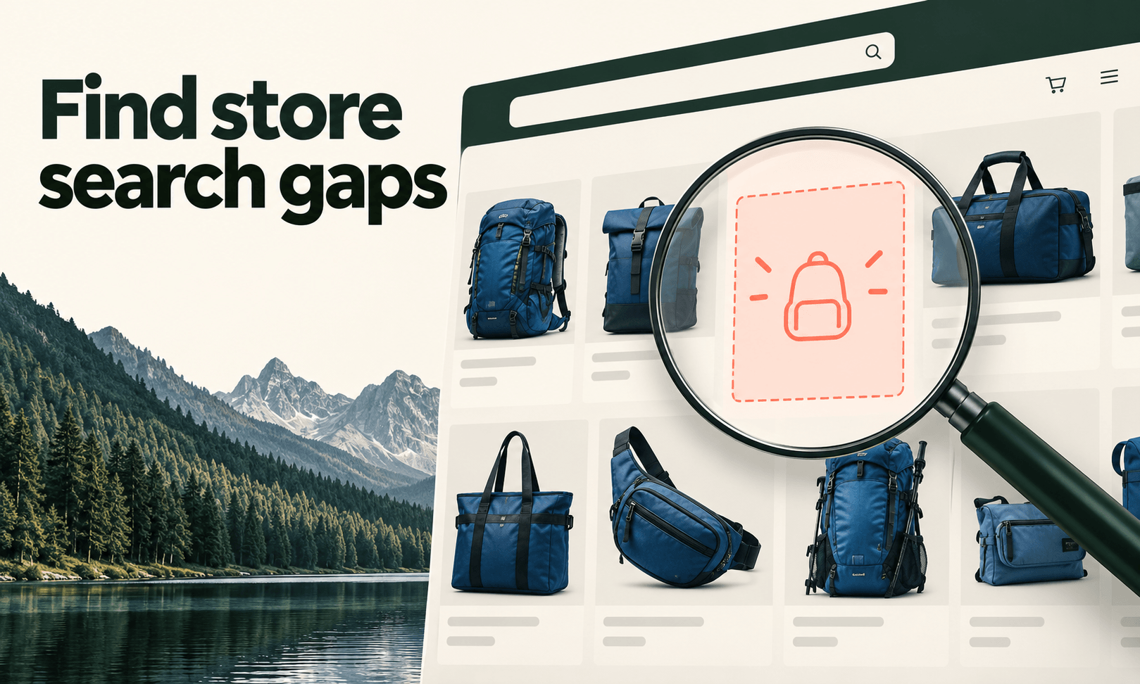 Find store search gaps. Generated promotional service illustration; not a client deliverable.