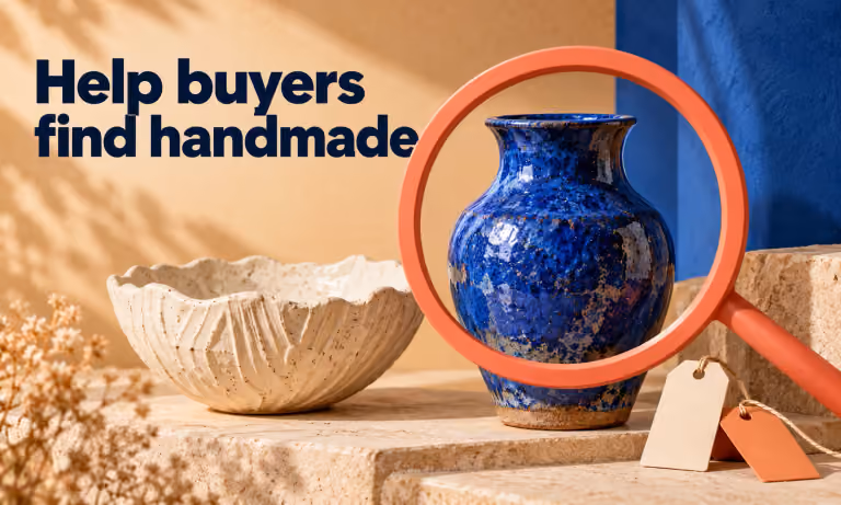 Help buyers find handmade. Generated promotional service illustration; not a client deliverable.