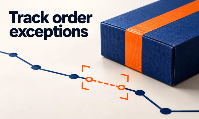 Track order exceptions. Generated promotional service illustration; not a client deliverable.