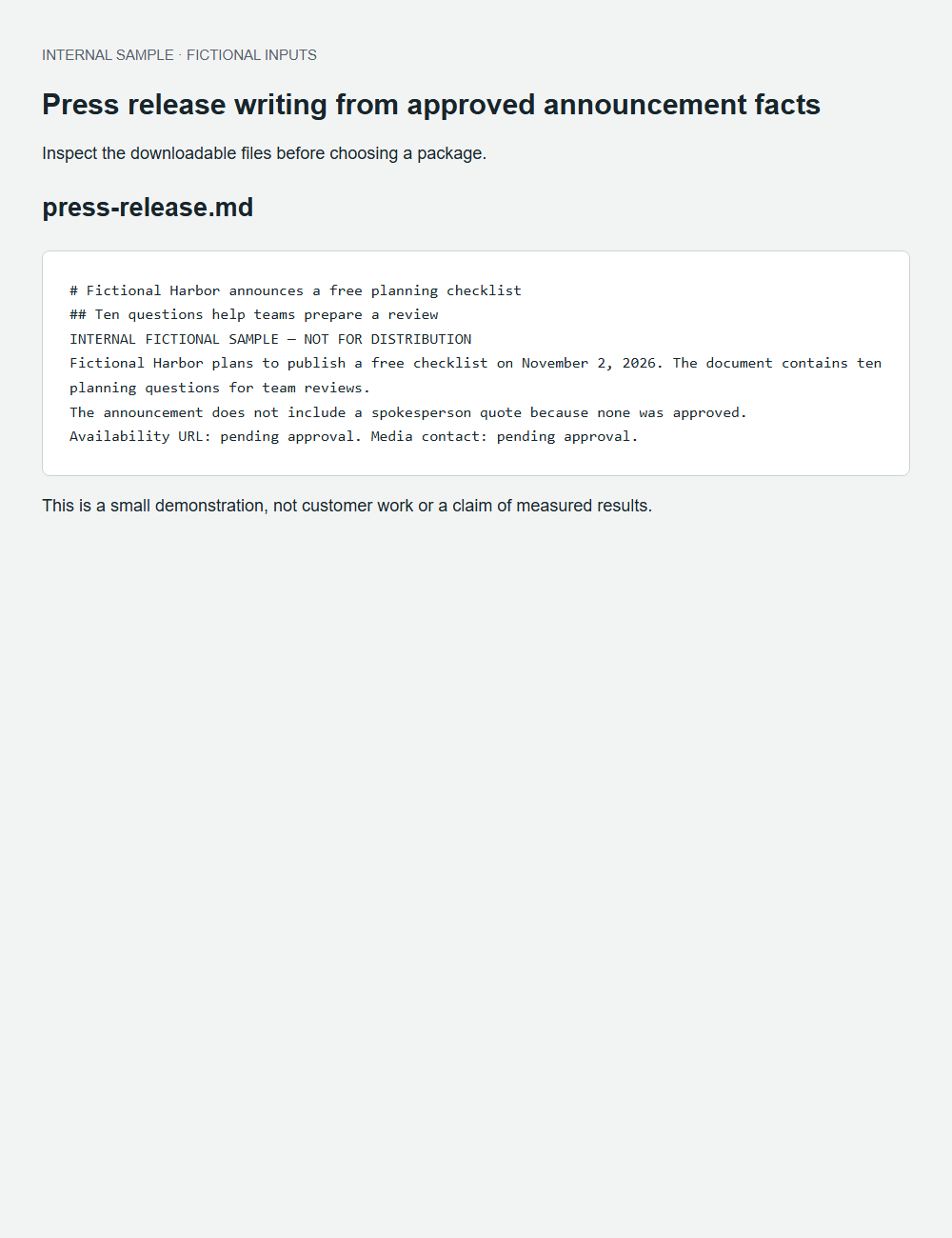 Press release writing from approved announcement facts actual fictional fixture output