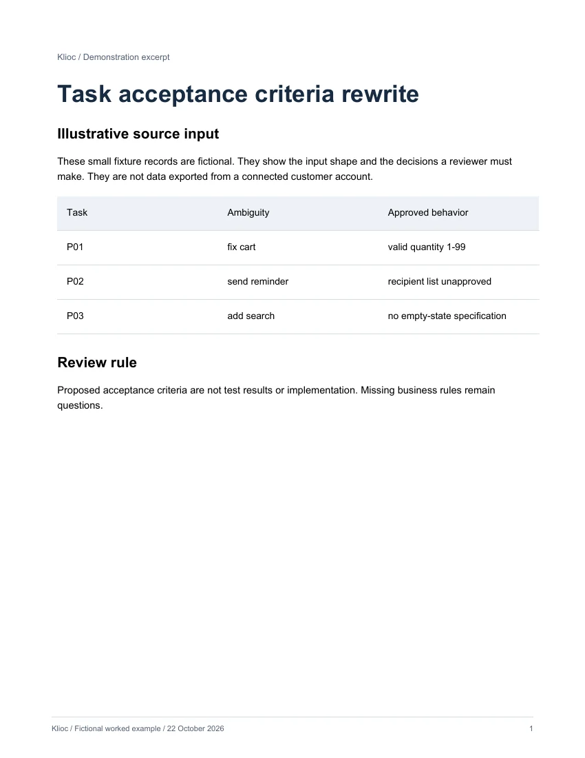 Task acceptance criteria rewrite - fictional source input