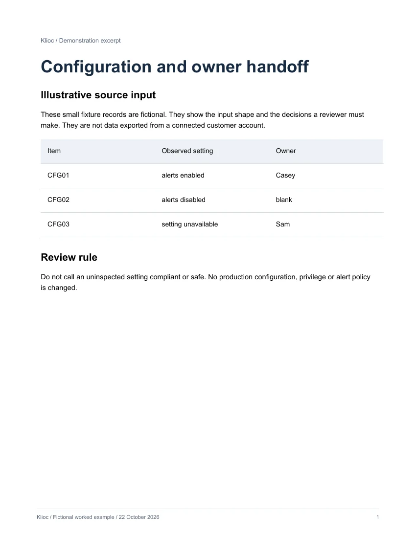 Configuration and owner handoff - fictional source input