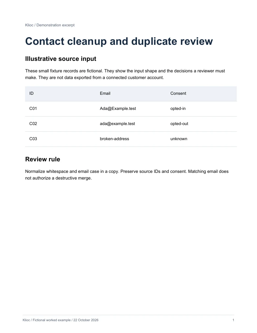 Contact cleanup and duplicate review - fictional source input