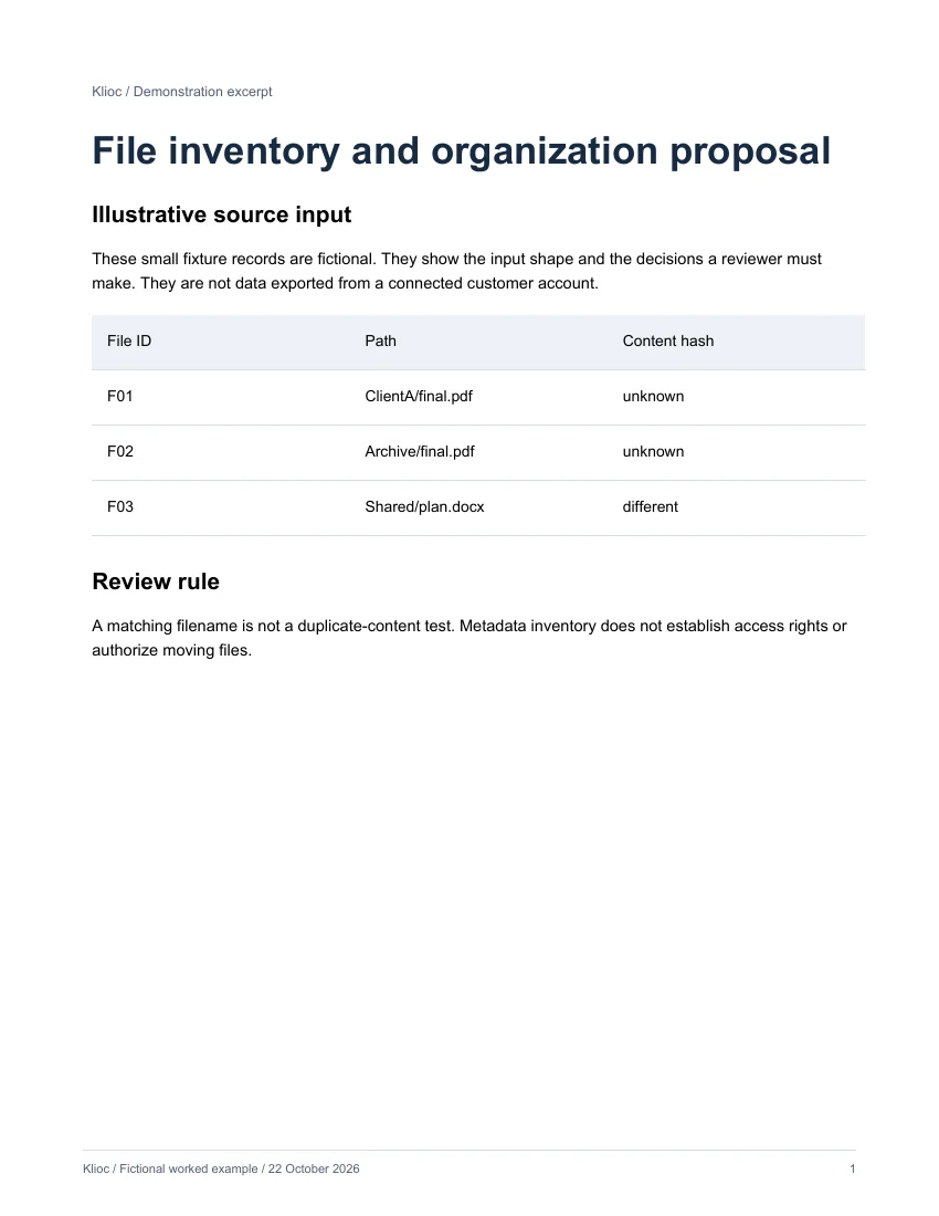 File inventory and organization proposal - fictional source input
