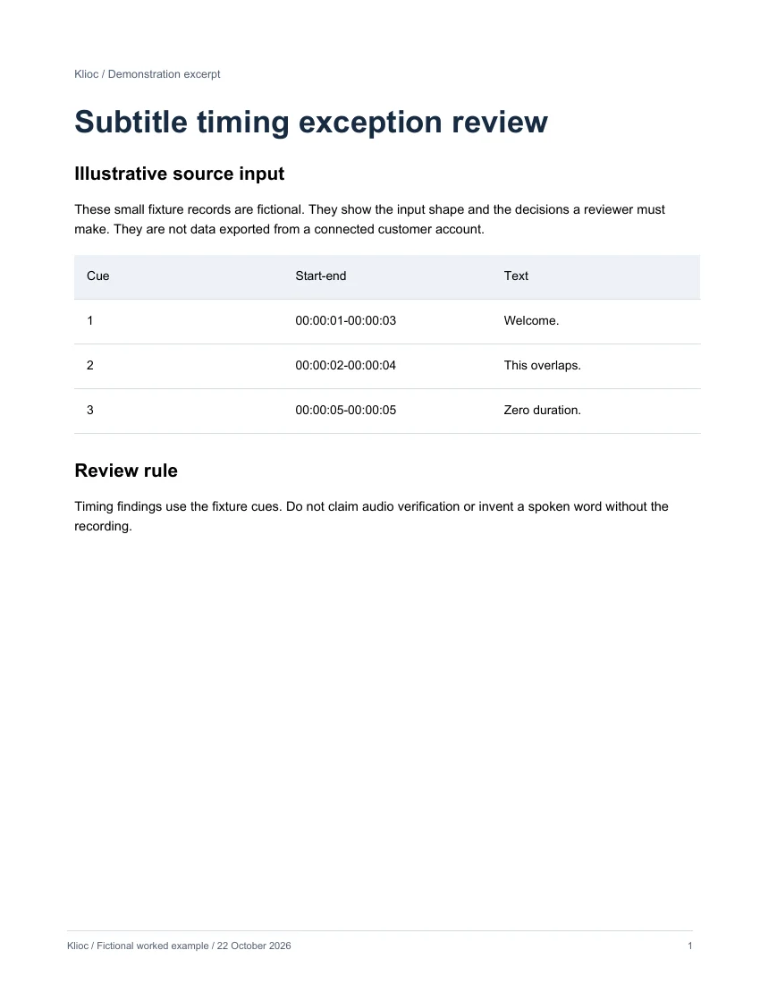 Subtitle timing exception review - fictional source input